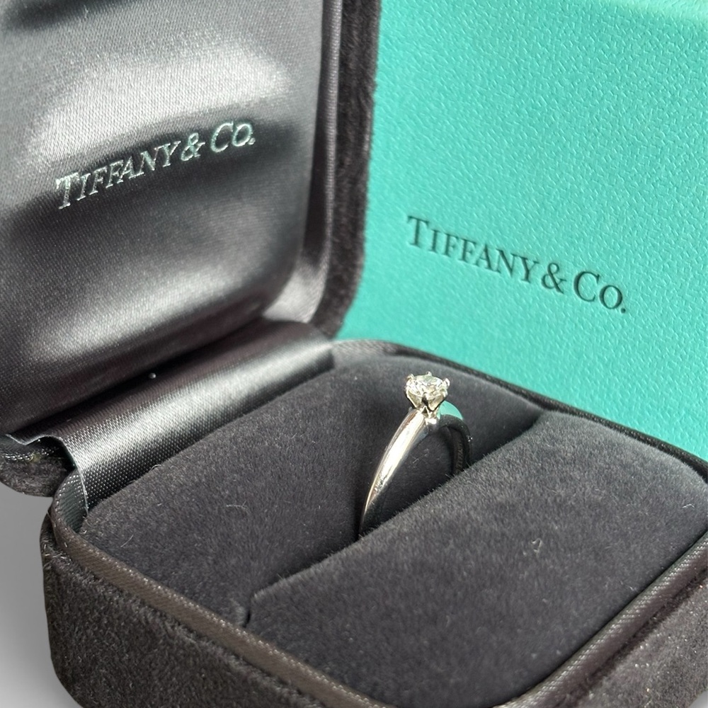 Tiffany & Co. Platinum Diamond Solitaire Ring - 0.23 Ct. Certificate & Box Sz. 5 - Picture 3 of 14